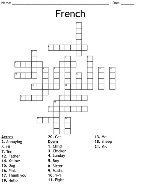 French state daily themed crossword. 2024-05-02. You will find 15 new crosswords on this page every day (from midnight GMT). Click on one of the crosswords below to start solving it. Level crosswords. A1 A2 B1 B2 C1 - C2. Theme crosswords. Food and drinks (A1) Arts and entertainment (A2) Describing things (B1) Health (B2) Nature (C1 - C2) Conjugation crosswords. 