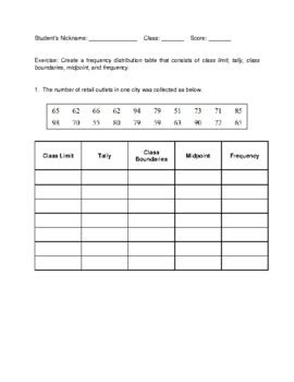 Frequency Distribution Table Worksheets
