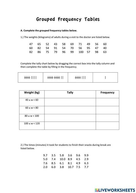 Frequency Table worksheet Live Worksheets Worksheets Library