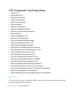 Frequently Asked Questions About LTE Network Technology