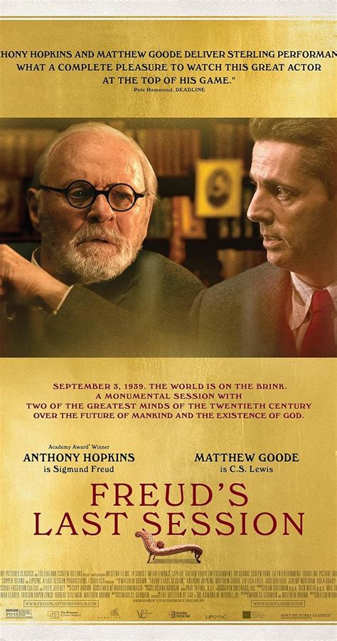 Dec 22, 2023 · Watch the trailer, find screenings & book tickets for Freud's Last Session on the official site. In theaters December 22 2023 brought to you by Sony Pictures Classics. Directed by: Matthew Brown. Starring: Anthony Hopkins is, Sigmund Freud, Matthew Goode is, C.S. Lewis. . 