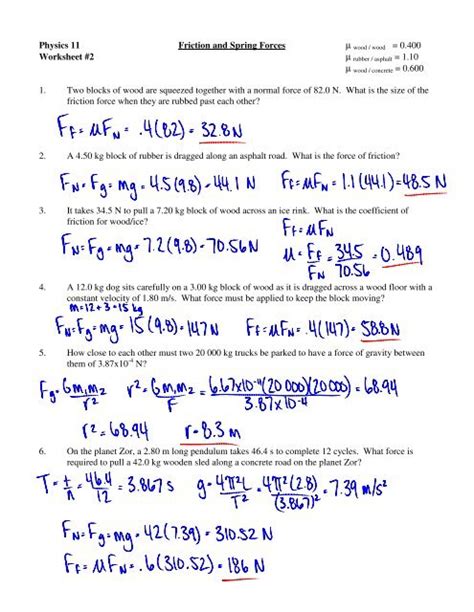 Friction and Spring Forces Worksheet PDF Worksheets Library