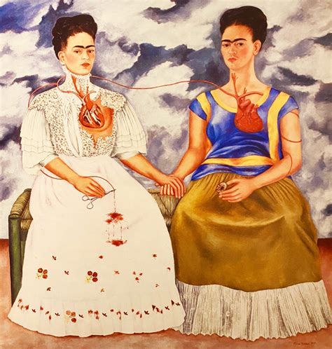 Frida kahlo the two fridas. The Two Fridas, 1939. By Museo de Arte Moderno. Frida Kahlo's work placed Mexican art on the international stage. Her style was figuratist and self-taught, with elements of the fantastical and an emphasis on her own individual, biographical perspective. Her self-referential art, now a media phenomenon, originated in the development of her ... 