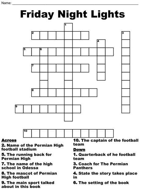 Friday night lights city crossword clue. Friday Night Lights city. While searching our database we found 1 possible solution for the: Friday Night Lights city crossword clue. This crossword clue was last seen on October 19 2023 LA Times Crossword puzzle. The solution we have for Friday Night Lights city has a total of 6 letters. 