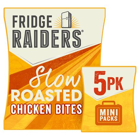 Fridge raiders. We keep it real, straight from the fridge because life is too full for empty snacks. Fridge Raiders are high in protein satisfying hunger quickly and leaving you fuller for longer. Real food snacks without guilt. Made from 100% Chicken breast bites. Snacks which lift you up with flavour that excite the senses. 