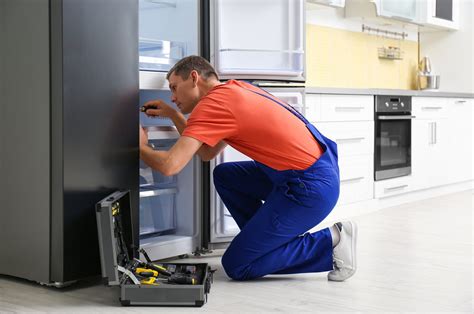 Fridge repairman. Expert repairman opens fridge door to fix it. best rated appliance repair. home stars appliance repair. BBB appliancetechnician.ca. 2020 Consumer choice award. 