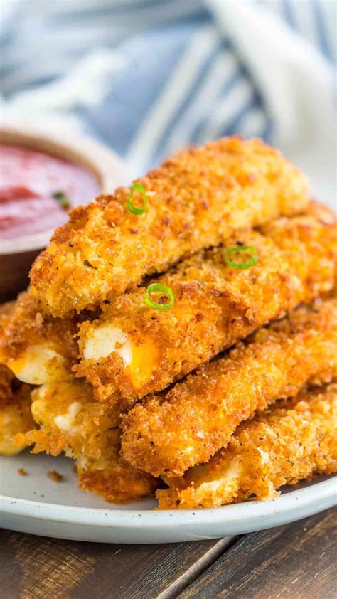 Fried cheese sticks. If you don't want to fry them, place the sticks on baking tray and spry the little oil and bake sticks for 5-6 minutes in preheated oven (350° Fahrenheit). 