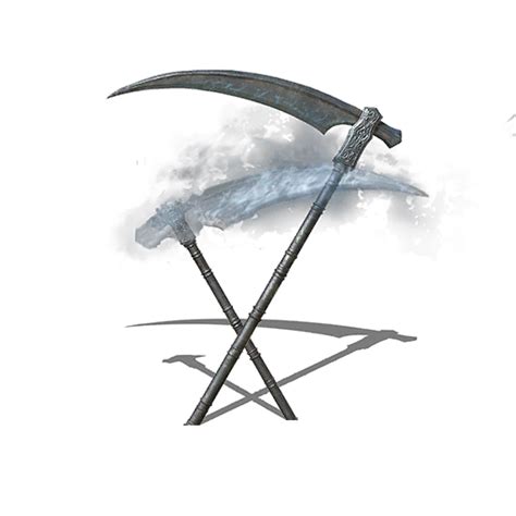 Friedes scythe. Friede's Great Scythe Lore A great scythe wielded by Sister Elfriede, with a curved blade thinly coated by Painted World frost that easily breaks the guard of shields. In the painting, the scythe is a symbol of a long-lost home, possibly explaining Elfriede's preference for it. Skill: Elfriede's Stance 