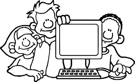Friends Playing Computer Games Coloring Page