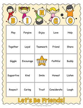 Friendship Bingo Memory Matching Card Game Activity By Drag Drop Learning