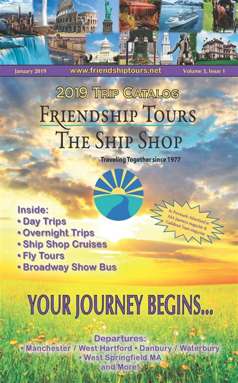 Friendship tours. Call Friendship Tours 860-243-1630 for assistance in enrolling. More Information. Long Island NY Trip Flyer. AON Travel Protection - Description & Pricing. Friendship Tours - Tour Policies / Terms & Conditions. Gallery. Discover … 