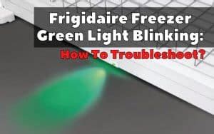 Frigidaire ice maker flashing green light. Tap the plastic tab on the door jamb. This signals the light to turn off. Shut the freezer door and allow it to reset for 10 seconds before opening the door. Press the door's switch three times and shut the door. Let it sit for a few seconds to reset the ice maker. This should stop the blinking lights. 