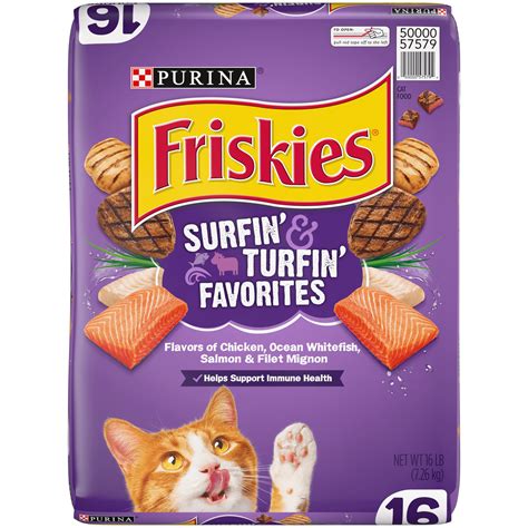Friskies dry cat food. Friskies Tender & Crunchy Combo Dry Cat Food, 16-lb bag. Rated 4.5 out of 5 stars. 855. $15.98 Chewy Price. $17.29 List Price. Free Shipping on select Dry Cat Food. Add to Cart. Friskies Purina Friskies Seafood Favorites Wet Cat Food Variety Pack, 5.5-oz can, case of 32. Rated 4.5 out of 5 stars. 