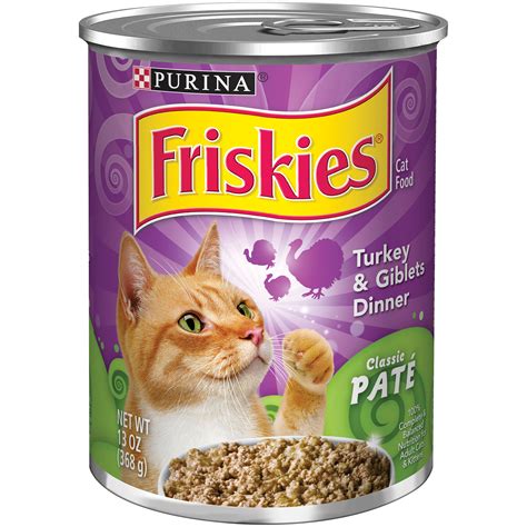 Friskies wet cat food. Highlights. 100% Complete & Balanced Nutrition FOR ADULT CATS. Includes All Essential Nutrients that support the maintenance of adult cats. Strong, lean muscles supported by high-quality protein. Taurine helps support healthy vision. Meaty bite-sized chunks offer a tempting texture. 