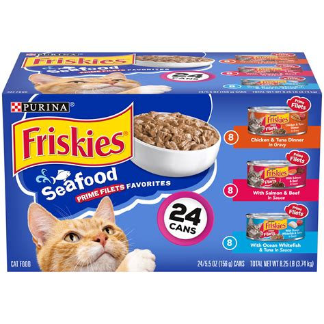 Friskies wet food. Friskies Indoor Saucy Seafood Bake With Garden Greens In Sauce Wet Cat Food. 4.6. (114) Buy Now. Friskies Indoor Wet Cat Food 24 Ct Variety Pack. Buy Now. Friskies Indoor cat food is made with real meat like chicken, turkey, salmon and more. Available in chunky, flaked, meaty bits or pate styles your cat will love. 