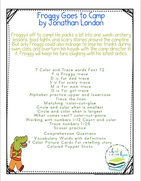 Froggy goes to camp lesson plans. - Texas jurisprudence nursing exam study guide.