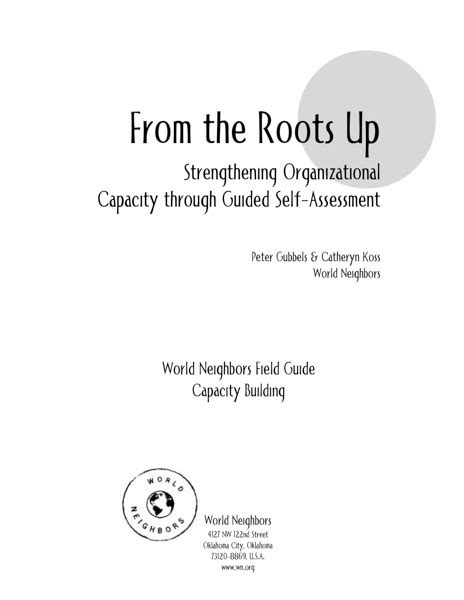 From the roots up strengthening organizational capacity through guided self assessment world neighbors field. - Nissan skyline engine guide 95 rb20.