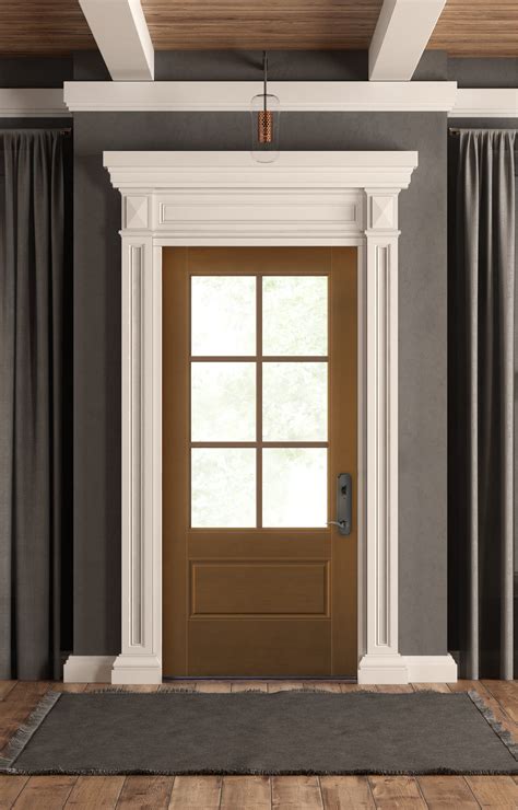 Front door frame. Use a high-quality brush and roller. Take time to properly prep the door and surrounding area. Start in the middle of the door and work out, using both a brush and a roller for an even finish. Apply multiple thin coats, rather than fewer thick coats, of paint and primer to avoid brush marks. 