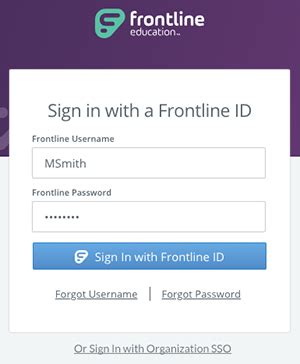 Access the app store on your mobile device and enter "Frontline Education" in the search bar. Click the Get or Install button and install the app. Once the download is complete, a welcome page will display. Click Get Started to proceed. The Sign In page then appears. 