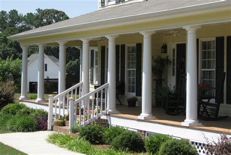 Front porch pillars. 1. Two Story Porch. If you don’t have a lot of space to create a wide or wraparound style porch, sometimes the only place to go is up. Two-story porches like this one give you a lot more use, and can really enhance the appearance of the home. In this case, the columns are necessary structurally as well as decoratively. 