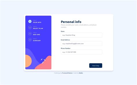 Frontend Mentor Multistep Form built with Next.js, TailwindCSS and