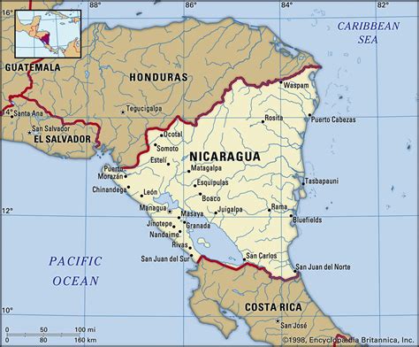 Limita al norte con Honduras, al sur con Costa Rica, al este del océano Atlántico y, al oeste, con el océano Pacífico. Su parte más septentrional es el cabo de Gracias a Dios y la más meridional el río San Juan, en el municipio de San Juan de Nicaragua . Historia de la época colonial. 