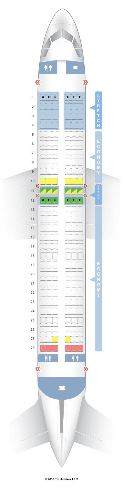 Airbus A320. A detailed seat map showing the best airline seats on th