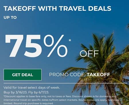 Frontier promo code 2023. Save 50% off the base fare on your next flight! Use promo code: SAVE50. Buy by 8/7/23. Fly by 11/15/23. Valid for nonstop and connect domestic and international travel on Tuesdays, Wednesdays, & Saturdays. Discount applies to base fare only, not to government taxes and fees or carrier-imposed fees. Route exclusions apply. 