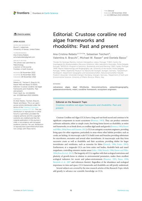 Frontiers Editorial: Crustose coralline red algae frameworks and ...