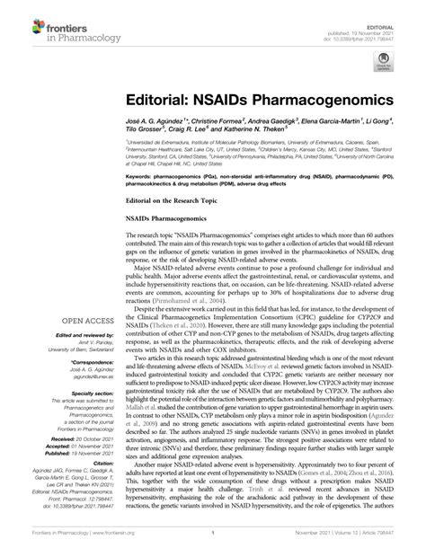 Frontiers Editorial: NSAIDs Pharmacogenomics