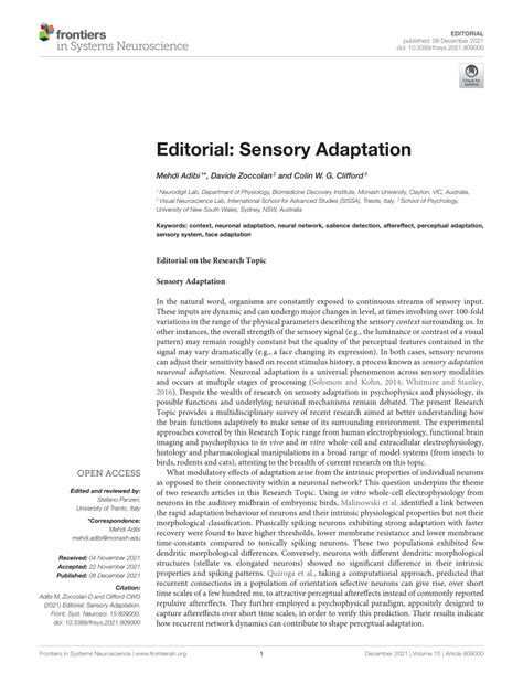 Frontiers Editorial: Sensory Adaptation