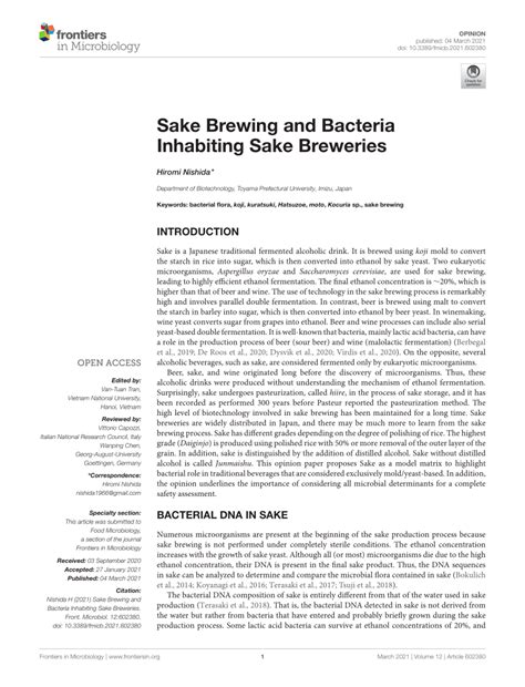 Frontiers Sake Brewing and Bacteria Inhabiting Sake Breweries