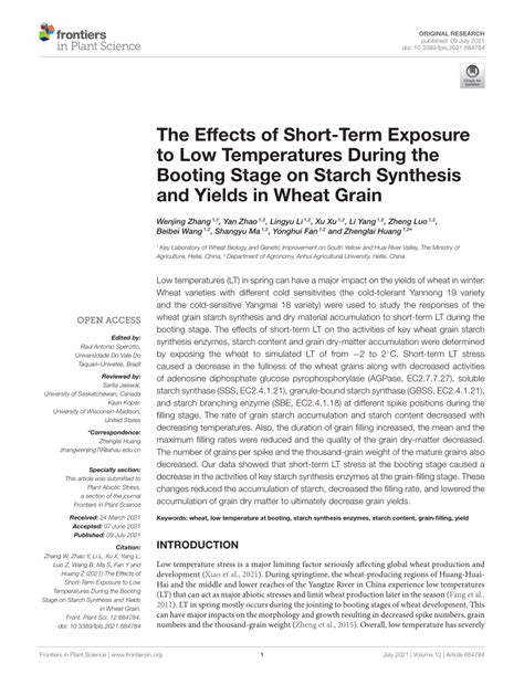 Frontiers The Effects of Short-Term Exposure to Low Temperatures ...