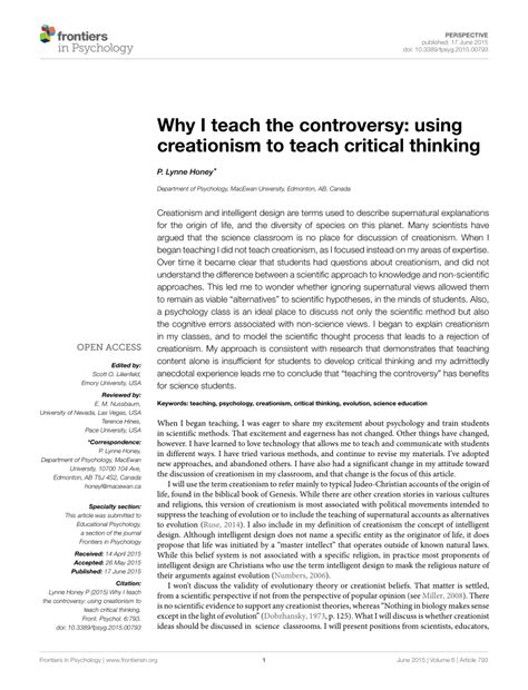 Frontiers Why I teach the controversy: using creationism to …