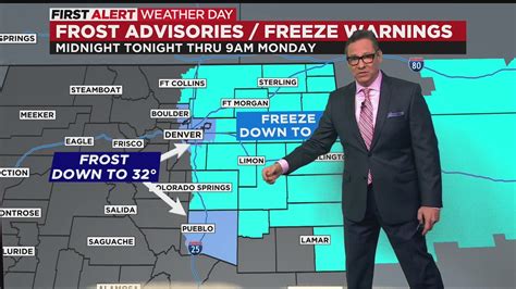 Frost Advisory and Freeze Warning early Monday morning, temps in 60s through week