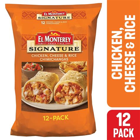 Frozen chimichanga. Product Description. Cooking Instructions. Turn up the heat on the classic beef and bean burrito, prepared with more authentic Mexican spices* like chili pepper and spicy jalapeño to give your taste buds a burst of excitement, wrapped in an oven-baked tortilla and ready in minutes. 9g of protein per serving. Made with real beef. Fresh-baked ... 