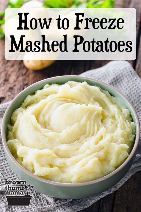 Frozen mashed potatoes. Add the desired amount of cooled mashed potatoes to a freezer size bag. Flatten potatoes in bag and press out excess air. Label and freeze for up to 6 months. Thaw in the refrigerator overnight. Remove from plastic, place in a baking dish and bake uncovered, at 350° for 30-35 minutes or until heated through. 
