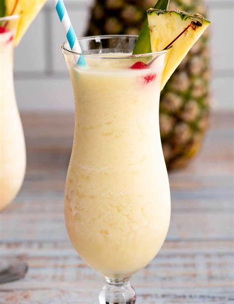 Frozen pina colada. Gather all the ingredients to make our virgin piña colada recipe. For our virgin piña colada, start with a fresh pineapple . Chop it into small chunks, keeping some of the fronds and peel to use as a garnish if desired. Place the fresh fruit, juice, and the cream of coconut in a blender . Make sure the cream of coconut is shaken or stirred ... 