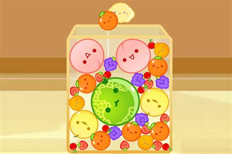 Fruit drop game. Kawaii Fruits 3D. Kawaii Fruits 3D is a watermelon game in the very popular Suika genre. It's a merge puzzle game where you can merge different balls dropping unexpectedly! The game features various themes for the balls, ranging from cute fruits to ornament balls. Release those balls strategically so they can merge into bigger ones. 