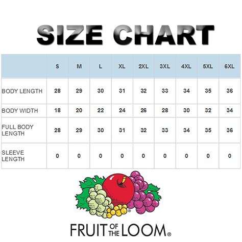 Fruit of the Loom Size Chart - Kohls