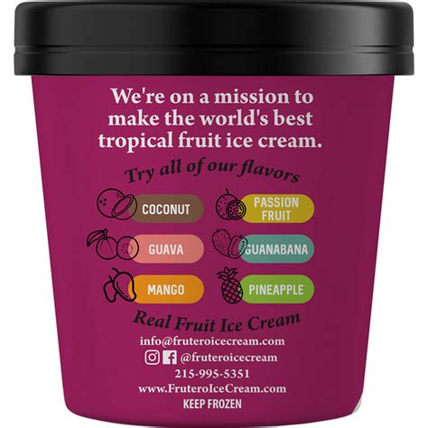 Frutero ice cream. Frutero Mango Ice Cream, 32 oz. $7.99. Frutero is on a mission to make the world's best tropical fruit ice cream. They tasted dozens of mango varieties from around the globe before selecting the most delicious mangoes grown by farmers in Magdalena, Colombia. Each pint of their super-creamy, 100% real fruit ice cream is loaded … 