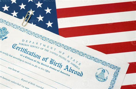 Fs545 Certification of birth abroad lies on United States flag from US