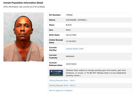 Fsp inmate search. To access the Visitation Scheduling form, click the "Schedule a Visit" button below and search for the inmate you are approved to visit on the Offender Search. If the inmate is eligible for visits, you will see a button that says, "Schedule a Visit," underneath the inmate's Visitation Status. If the inmate is ineligible for visits or in a ... 