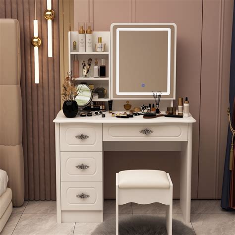 Shop Amazon for FUFU&GAGA Vanity Set with Round Mirror, Makeup Vanity Dressing Table with 5 Drawers, Shelves, Dresser Desk and Cushioned Stool Set (White) and find millions of items, delivered faster than ever.. Fufuandgaga vanity