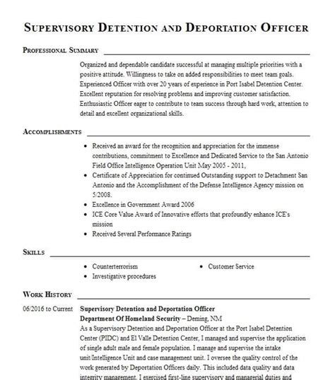 Fugitive Operations Unit - Deportation Officer Resume Example