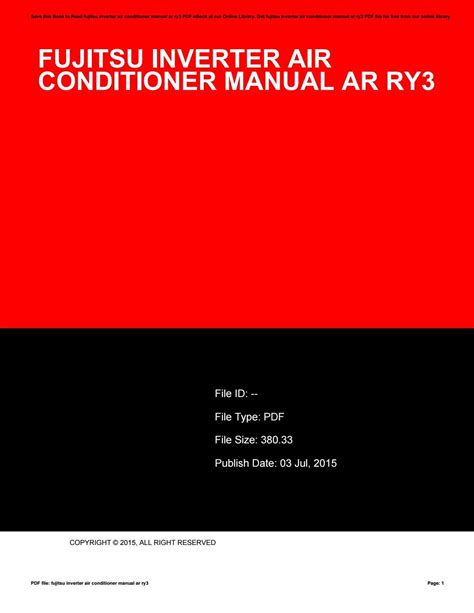 Fujitsu inverter air conditioner manual ar ry3. - Suzuki address 100 manuale di riparazione.