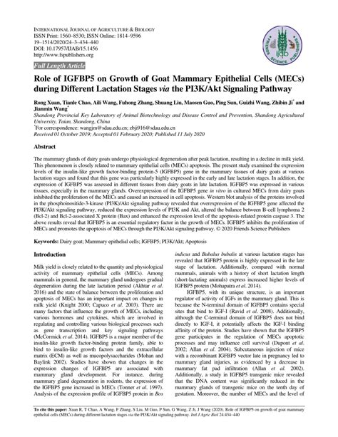 Full Length Article Role of IGFBP5 on Growth of Goat