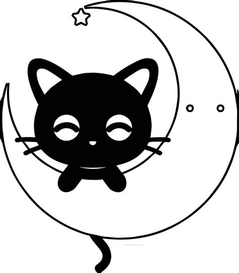 Full Moon And Cat Coloring Page - Coloring Pages For Kids And …