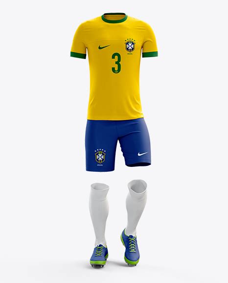 Full Soccer Kit Front View In Apparel Mockups On Yellow Images Object Mockups