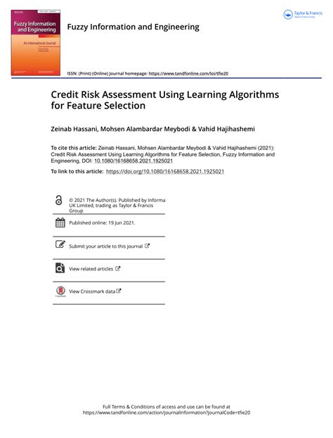 Full article: Credit Risk Assessment Using Learning Algorithms for ...